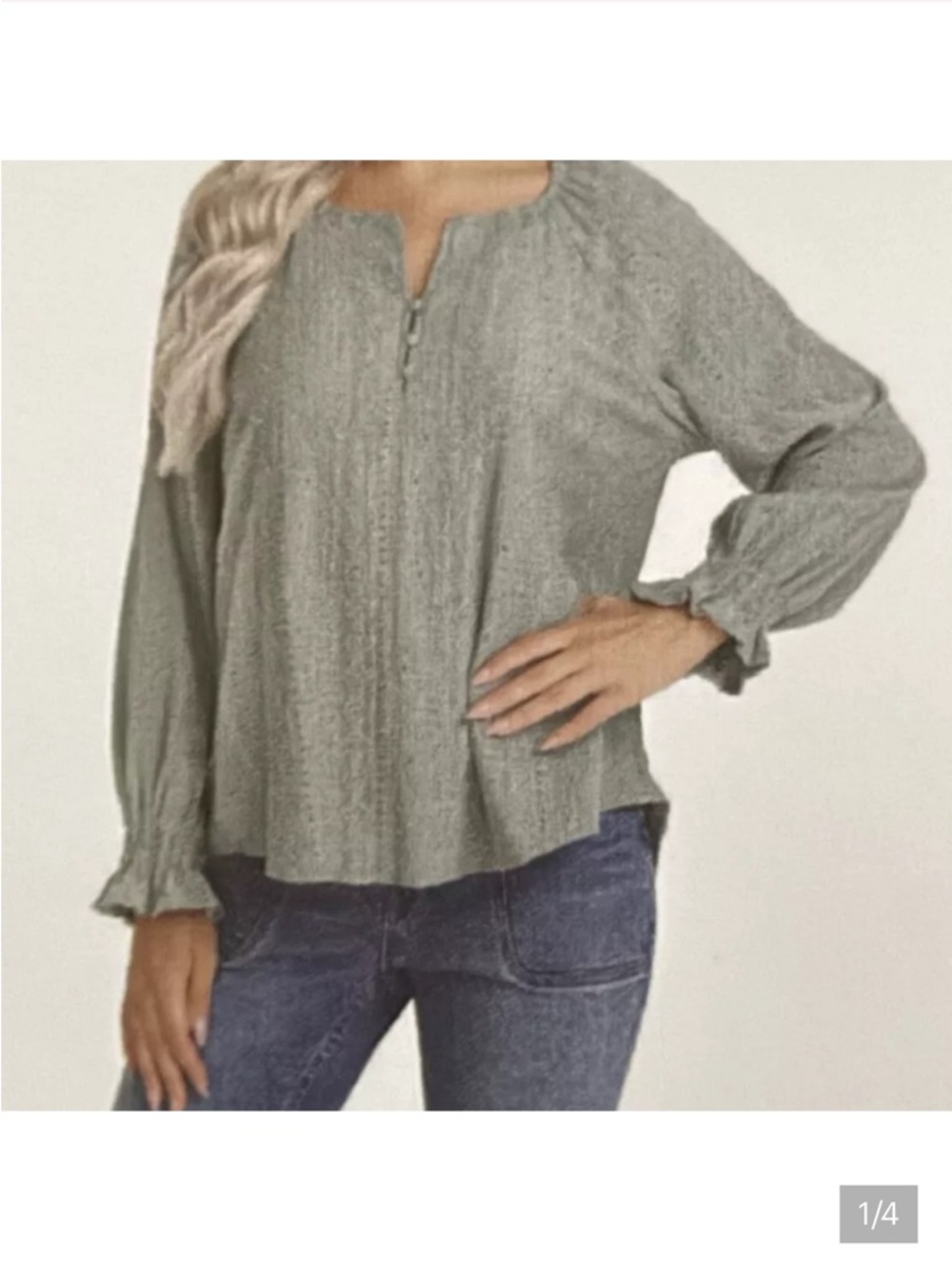 Frye sage green Ruffle Cuff Henley Blouse